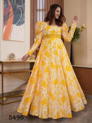 Fancy Georgette Digital Print Yellow Gown