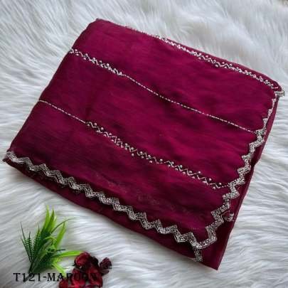 Fancy Hand Diamond Work Maroon Jimmy Choo Saree