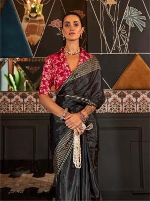 Fancy Hand loom Weaving  Black Pure Viscose Saree