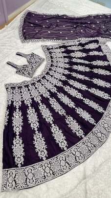 Fancy Kasturi Silk Sequins Work Dark violet Lehenga Choli With Dupatta