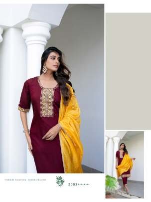 Fancy Maroon Roman Silk Batali Kurti Pant Set