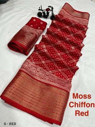 Fancy Moss Chiffon Patola Print Red Saree