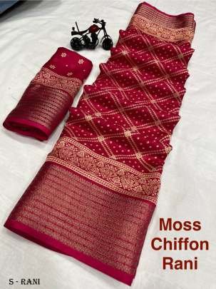 Fancy Moss Chiffon Patola Print Rani Saree