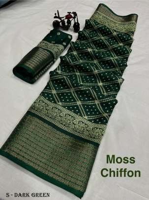 Fancy Moss Chiffon Patola Print Dark Green Saree