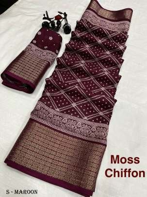 Fancy Moss Chiffon Patola Print Maroon Saree