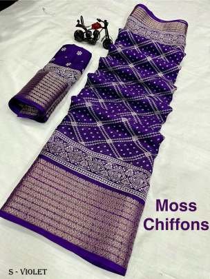 Fancy Moss Chiffon Patola Print Violet Saree