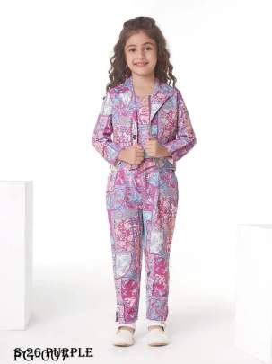 Fancy Party Wear Kids Crop Top And Pant With Blazer