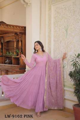 Fancy Faux Georgette Pink Gown With Dupatta