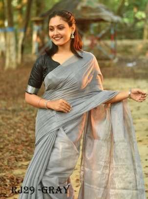 Fancy Pure Cotton Tissue gray saree