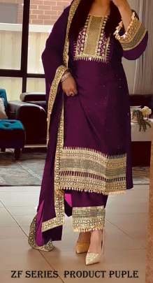 Fancy Pure Heavy Chinon Silk Purple Suit
