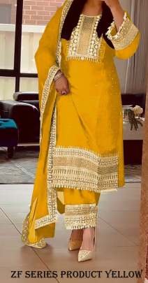 Fancy Pure Heavy Chinnon Silk Yellow Suit