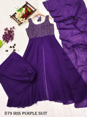 Fancy purple Georgette front slit kurti palazzo dupatta set