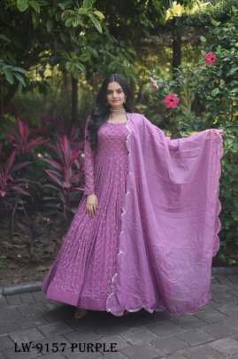 Fancy Faux Georgette Purple Embroidery Gown