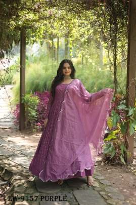Fancy Faux Georgette Purple Embroidery Gown