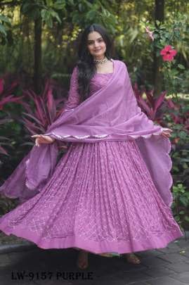 Fancy Faux Georgette Purple Embroidery Gown