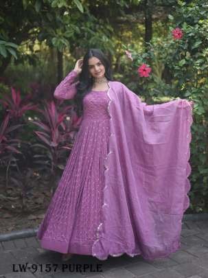 Fancy Faux Georgette Purple Embroidery Gown