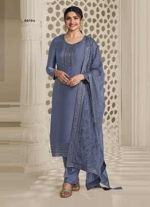 Fancy Satin Silk Embroidery Suit Pariniti Catalog From Fab Funda