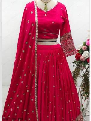 Fancy Satin Silk Embroidery Work Pink Lehenga Choli With Dupatta