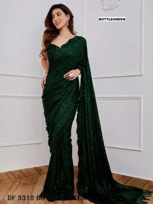 Fancy Sequence Design Bottle Green Saree