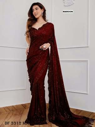 Fancy Georgette Sequence Design Maroon Saree