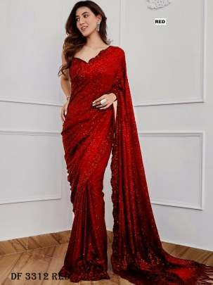 Fancy Georgette Sequence Design Red Saree