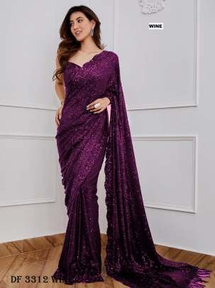 Fancy Georgette Sequence Design Wine Saree