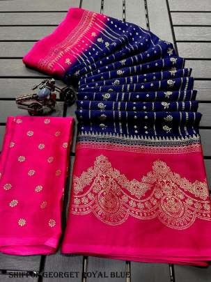 Fancy Chiffon Georgette Royal Blue Saree