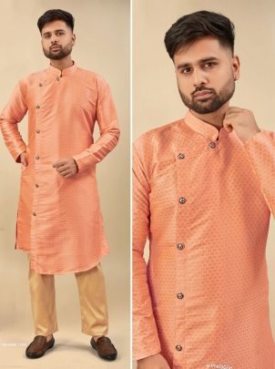 Fancy Silk Orange color mens kurta pajama