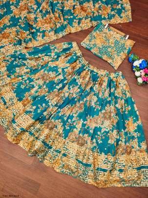 Fancy Sky Blue Soft Organza Digital Print Lehenga Choli