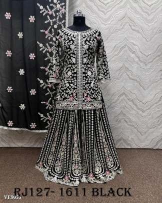 Fancy Stone Hand Work Black Top Gharara With Dupatta