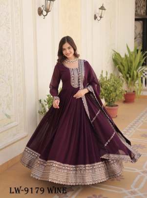 Fancy Embroidery Wine Gown With Dupatta