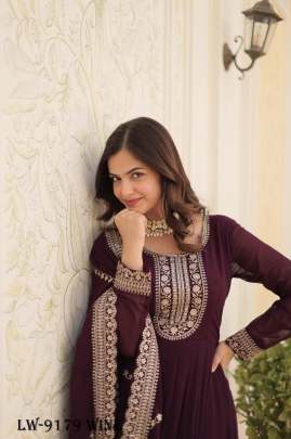 Fancy Embroidery Wine Gown With Dupatta