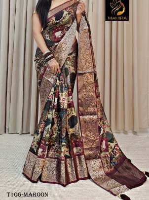 Fancy Women Wear Maroon Pure Dola Silk Saree