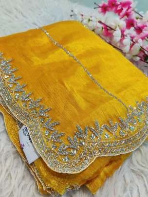 Fancy Yellow Zimmy Choo Handwork Saree