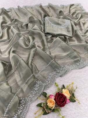 Fashion s Wear Grey Zimmy Choo Handwork Saree