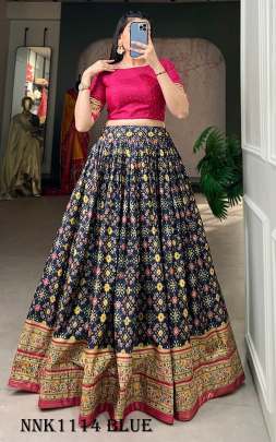 Fashionable Dola Silk Foil Print Blue Lehenga Choli