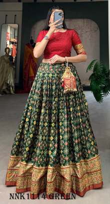 Fashionable Foil Print Green lehenga Choli