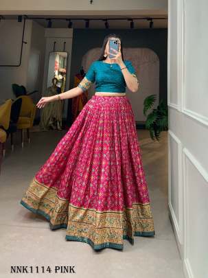 Fashionable Dola Silk Foil Print Pink Lehenga Choli