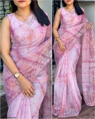 Fashionable Soft Organza Pink Zari Weaving Saree
