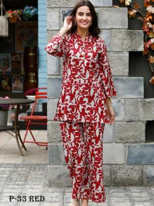 Fashionable Printed Red Co Ord Set