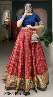 Fashionable Dola Silk Foil Print Red Lehenga Choli