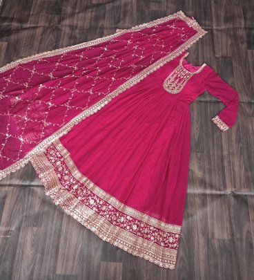 Faux Blooming Pink Gown with Rich Sequins Work Dupatta