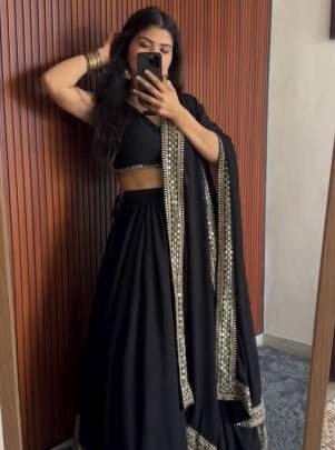 Faux Georgette Black Sequence Work Lehenga Choli
