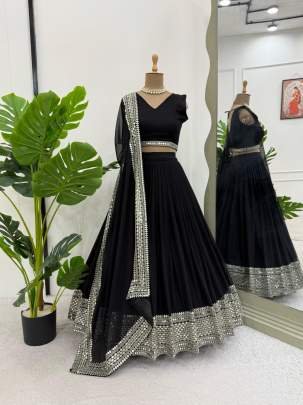 Faux Georgette Black Sequence Work Lehenga Choli