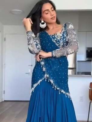 Faux Georgette Blue Sequence Work Ready To Wear Saree