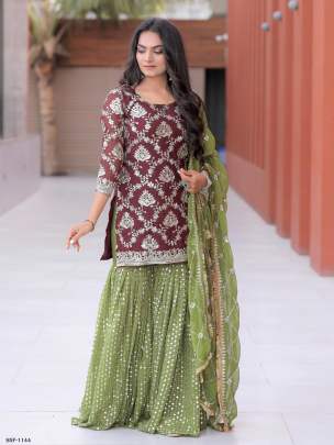 Faux Georgette Embroidery Work Sequence Sharara Suit