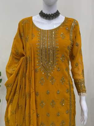 Faux Georgette Palazzo Set With Thread With Sequence Work
