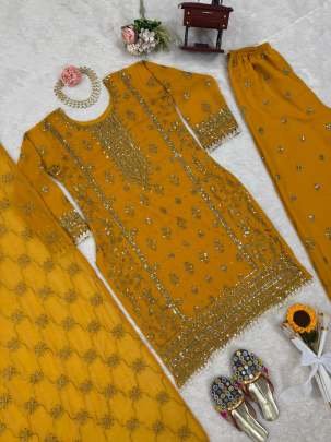 Faux Georgette Palazzo Set With Thread With Sequence Work