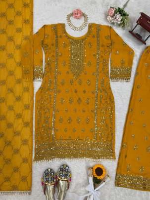 Faux Georgette Palazzo Set With Thread With Sequence Work