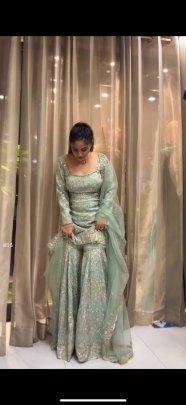Faux Georgette Sea Green  Sequence Work Sharara Suit